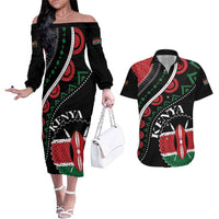 Personalized Kenya Couples Matching Off The Shoulder Long Sleeve Dress and Hawaiian Shirt Harambee African Pattern - Wonder Print Shop