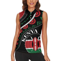 Personalized Kenya Women Sleeveless Polo Shirt Harambee African Pattern - Wonder Print Shop