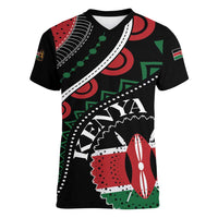 Personalized Kenya Women V-Neck T-Shirt Harambee African Pattern - Wonder Print Shop
