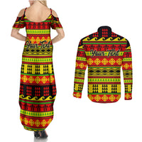 Custom Hawaii Christmas Couples Matching Summer Maxi Dress and Long Sleeve Button Shirt Hawaiian Quilt Pattern Reggae Version - Wonder Print Shop