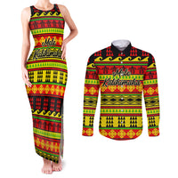 Custom Hawaii Christmas Couples Matching Tank Maxi Dress and Long Sleeve Button Shirt Hawaiian Quilt Pattern Reggae Version - Wonder Print Shop