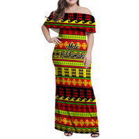 Custom Hawaii Christmas Family Matching Off Shoulder Maxi Dress and Hawaiian Shirt Hawaiian Quilt Pattern Reggae Version - Wonder Print Shop