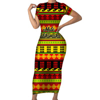 Custom Hawaii Christmas Family Matching Short Sleeve Bodycon Dress and Hawaiian Shirt Hawaiian Quilt Pattern Reggae Version - Wonder Print Shop