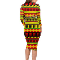 Custom Hawaii Christmas Long Sleeve Bodycon Dress Hawaiian Quilt Pattern Reggae Version - Wonder Print Shop