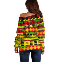 Custom Hawaii Christmas Off Shoulder Sweater Hawaiian Quilt Pattern Reggae Version - Wonder Print Shop