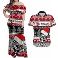Custom New Zealand Christmas Couples Matching Off Shoulder Maxi Dress and Hawaiian Shirt Maori Meri Kirihimete Moko - Wonder Print Shop