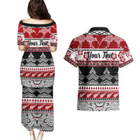 Custom New Zealand Christmas Couples Matching Puletasi Dress and Hawaiian Shirt Maori Meri Kirihimete Moko - Wonder Print Shop