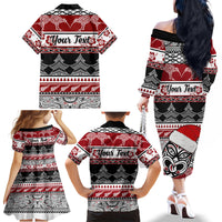 Custom New Zealand Christmas Family Matching Off Shoulder Long Sleeve Dress and Hawaiian Shirt Maori Meri Kirihimete Moko - Wonder Print Shop