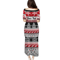 Custom New Zealand Christmas Family Matching Puletasi Dress and Hawaiian Shirt Maori Meri Kirihimete Moko - Wonder Print Shop