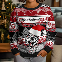 Personalised New Zealand Christmas Kid Ugly Christmas Sweater Maori Meri Kirihimete Moko - Wonder Print Shop