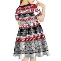 Custom New Zealand Christmas Kid Short Sleeve Dress Maori Meri Kirihimete Moko - Wonder Print Shop
