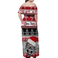 Custom New Zealand Christmas Off Shoulder Maxi Dress Maori Meri Kirihimete Moko - Wonder Print Shop