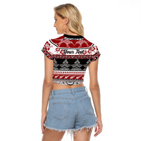 Custom New Zealand Christmas Raglan Cropped T Shirt Maori Meri Kirihimete Moko - Wonder Print Shop