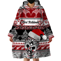 Custom New Zealand Christmas Wearable Blanket Hoodie Maori Meri Kirihimete Moko - Wonder Print Shop