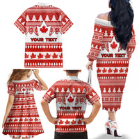 Custom Canada Christmas Family Matching Off Shoulder Long Sleeve Dress and Hawaiian Shirt Maple Leaf Unique Style - Wonder Print Shop