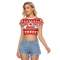 Custom Canada Christmas Raglan Cropped T Shirt Maple Leaf Unique Style - Wonder Print Shop