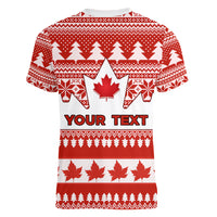 Custom Canada Christmas Women V Neck T Shirt Maple Leaf Unique Style - Wonder Print Shop
