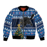 Custom Iceland Christmas Bomber Jacket Yule Cat With Xmas Tree - Wonder Print Shop