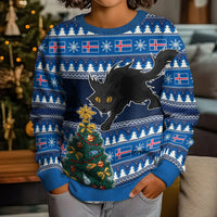 Personalised Iceland Christmas Kid Ugly Christmas Sweater Yule Cat With Xmas Tree - Wonder Print Shop