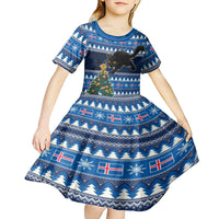 Custom Iceland Christmas Kid Short Sleeve Dress Yule Cat With Xmas Tree - Wonder Print Shop