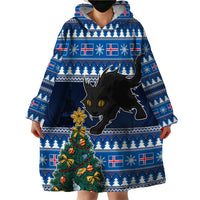 Custom Iceland Christmas Wearable Blanket Hoodie Yule Cat With Xmas Tree - Wonder Print Shop