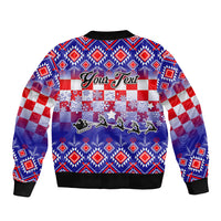 Custom Croatia Christmas Bomber Jacket Sretan Bozic Croatian Embroidery Patterns - Wonder Print Shop