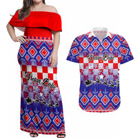 Custom Croatia Christmas Couples Matching Off Shoulder Maxi Dress and Hawaiian Shirt Sretan Bozic Croatian Embroidery Patterns - Wonder Print Shop