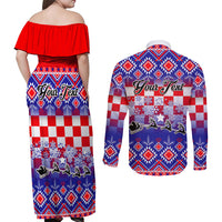 Custom Croatia Christmas Couples Matching Off Shoulder Maxi Dress and Long Sleeve Button Shirt Sretan Bozic Croatian Embroidery Patterns - Wonder Print Shop
