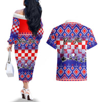 Custom Croatia Christmas Couples Matching Off The Shoulder Long Sleeve Dress and Hawaiian Shirt Sretan Bozic Croatian Embroidery Patterns - Wonder Print Shop