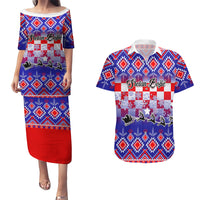 Custom Croatia Christmas Couples Matching Puletasi Dress and Hawaiian Shirt Sretan Bozic Croatian Embroidery Patterns - Wonder Print Shop