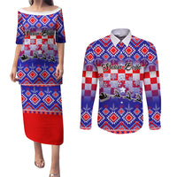 Custom Croatia Christmas Couples Matching Puletasi Dress and Long Sleeve Button Shirt Sretan Bozic Croatian Embroidery Patterns - Wonder Print Shop