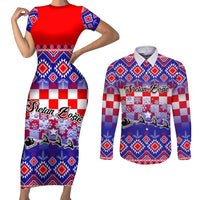 Custom Croatia Christmas Couples Matching Short Sleeve Bodycon Dress and Long Sleeve Button Shirt Sretan Bozic Croatian Embroidery Patterns - Wonder Print Shop
