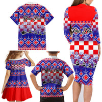 Custom Croatia Christmas Family Matching Long Sleeve Bodycon Dress and Hawaiian Shirt Sretan Bozic Croatian Embroidery Patterns - Wonder Print Shop