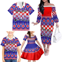 Custom Croatia Christmas Family Matching Off Shoulder Long Sleeve Dress and Hawaiian Shirt Sretan Bozic Croatian Embroidery Patterns - Wonder Print Shop