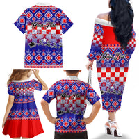 Custom Croatia Christmas Family Matching Off Shoulder Long Sleeve Dress and Hawaiian Shirt Sretan Bozic Croatian Embroidery Patterns - Wonder Print Shop