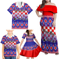 Custom Croatia Christmas Family Matching Off Shoulder Maxi Dress and Hawaiian Shirt Sretan Bozic Croatian Embroidery Patterns - Wonder Print Shop