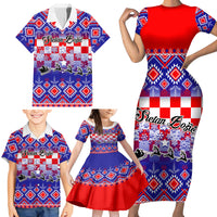 Custom Croatia Christmas Family Matching Short Sleeve Bodycon Dress and Hawaiian Shirt Sretan Bozic Croatian Embroidery Patterns - Wonder Print Shop