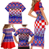 Custom Croatia Christmas Family Matching Short Sleeve Bodycon Dress and Hawaiian Shirt Sretan Bozic Croatian Embroidery Patterns - Wonder Print Shop
