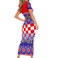 Custom Croatia Christmas Family Matching Short Sleeve Bodycon Dress and Hawaiian Shirt Sretan Bozic Croatian Embroidery Patterns - Wonder Print Shop