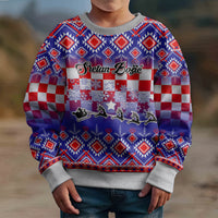 Personalised Croatia Christmas Kid Ugly Christmas Sweater Sretan Bozic Croatian Embroidery Patterns - Wonder Print Shop