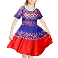 Custom Croatia Christmas Kid Short Sleeve Dress Sretan Bozic Croatian Embroidery Patterns - Wonder Print Shop