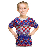 Custom Croatia Christmas Kid T Shirt Sretan Bozic Croatian Embroidery Patterns - Wonder Print Shop