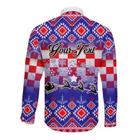 Custom Croatia Christmas Long Sleeve Button Shirt Sretan Bozic Croatian Embroidery Patterns - Wonder Print Shop