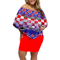 Custom Croatia Christmas Off Shoulder Short Dress Sretan Bozic Croatian Embroidery Patterns - Wonder Print Shop