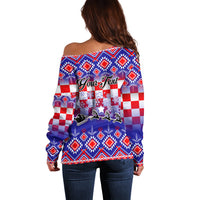 Custom Croatia Christmas Off Shoulder Sweater Sretan Bozic Croatian Embroidery Patterns - Wonder Print Shop