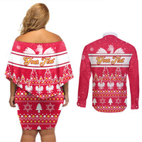 Custom Poland Christmas Couples Matching Off Shoulder Short Dress and Long Sleeve Button Shirt Wesolych Swiat Polish Eagle - Wonder Print Shop