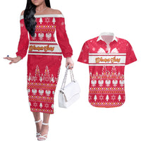 Custom Poland Christmas Couples Matching Off The Shoulder Long Sleeve Dress and Hawaiian Shirt Wesolych Swiat Polish Eagle - Wonder Print Shop