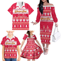 Custom Poland Christmas Family Matching Off Shoulder Long Sleeve Dress and Hawaiian Shirt Wesolych Swiat Polish Eagle - Wonder Print Shop