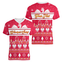 Custom Poland Christmas Women V Neck T Shirt Wesolych Swiat Polish Eagle - Wonder Print Shop