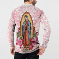 Virgen de Guadalupe Button Sweatshirt Rose Flower Mexican Aztec Pattern - Wonder Print Shop